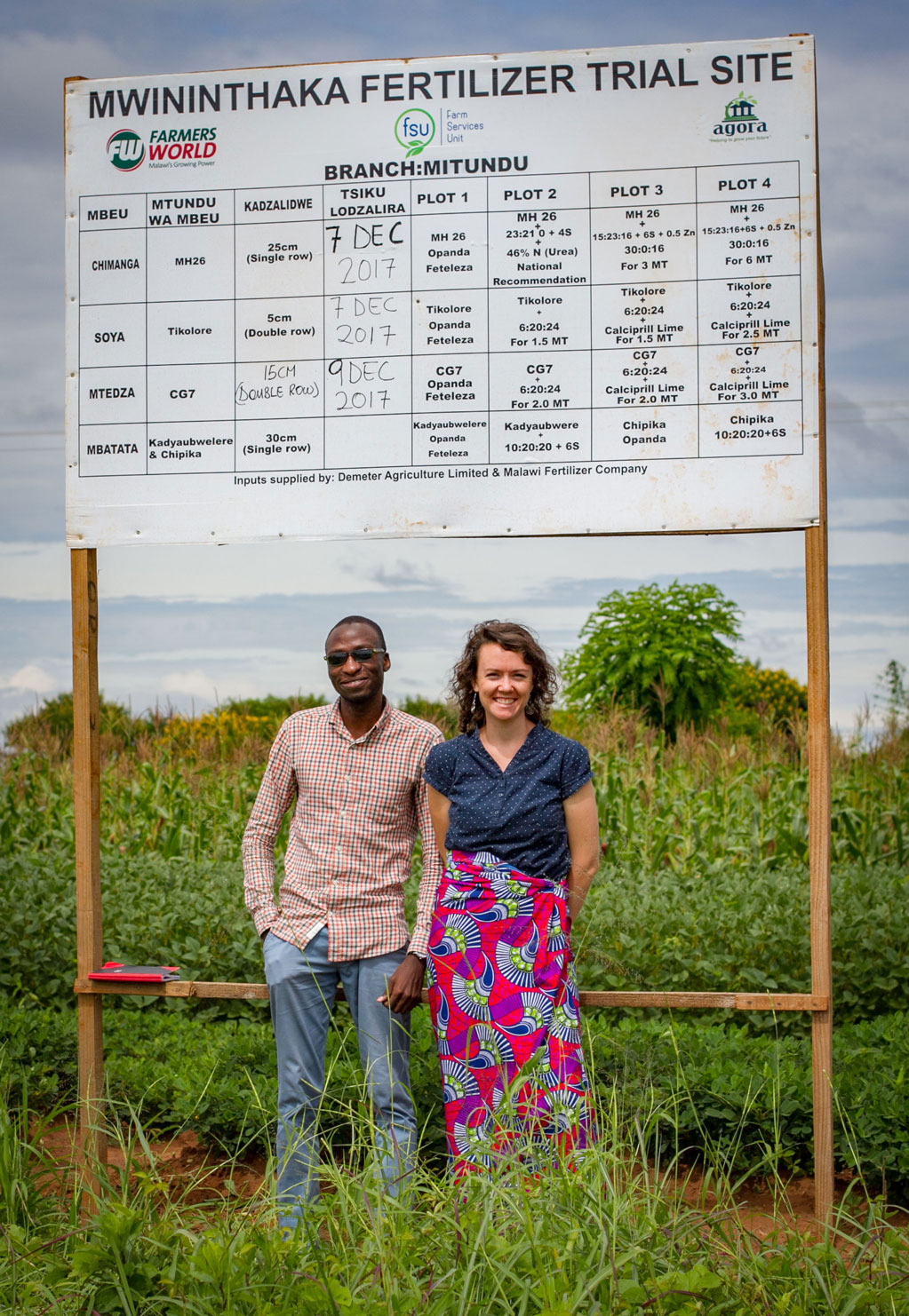Caitlin with Martin Tsere, FSU’s data analyst, at one of the demonstration plots